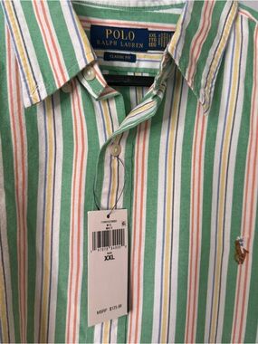 NWT Ralph Lauren Men's Green, White & Coral Multi-Stripe Button-Down Shirt